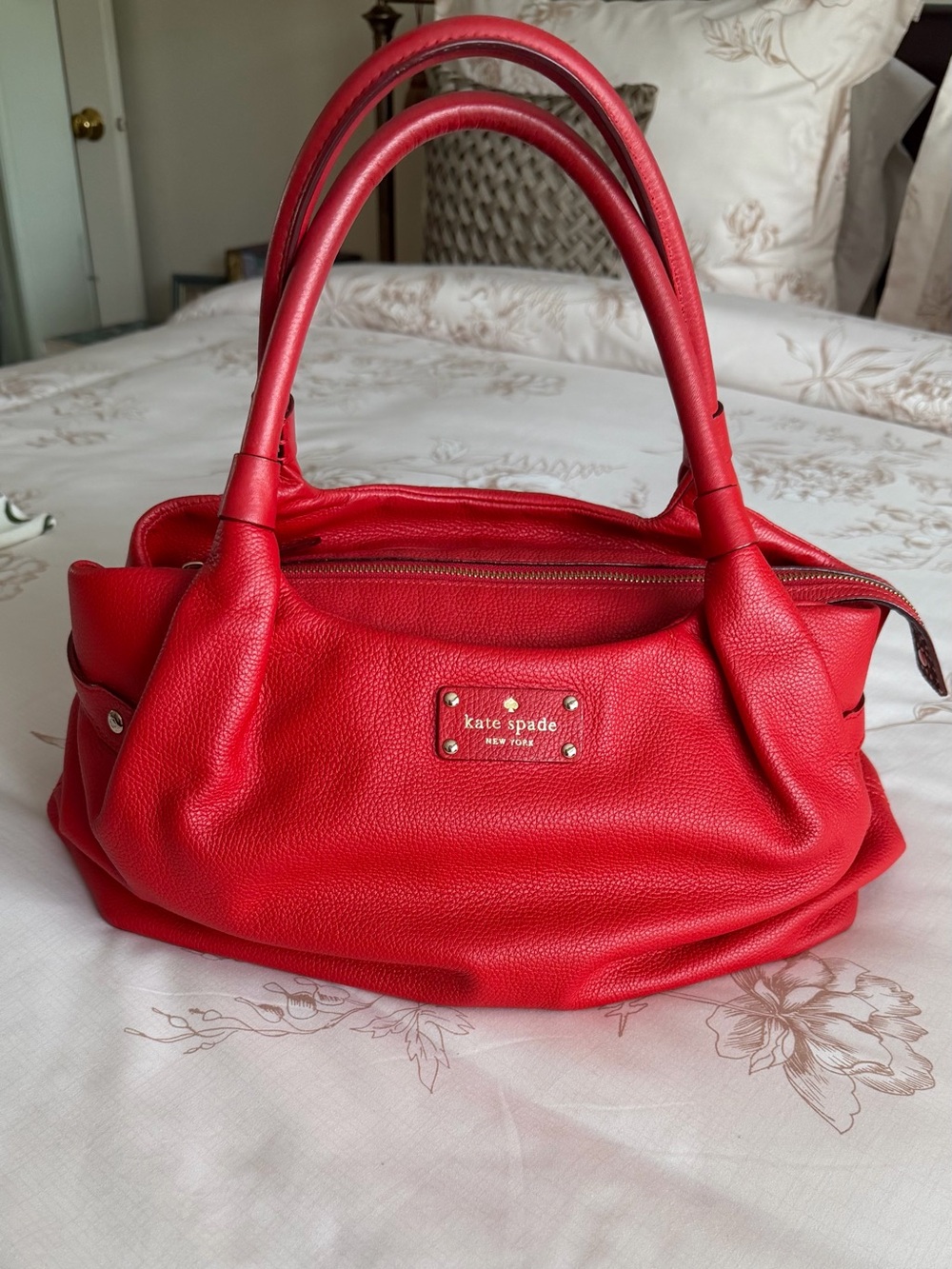 Kate Spade Berkshire Road Stevie Satchel Red Pebbled Leather Bag